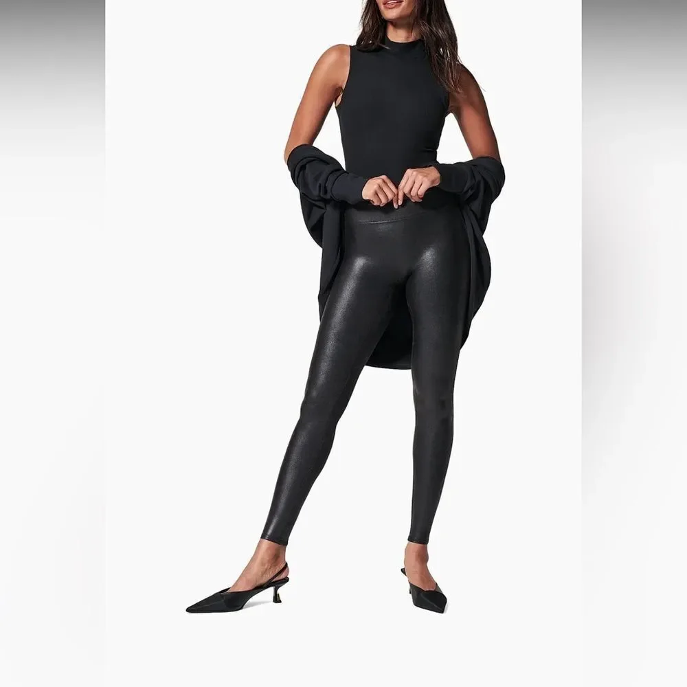 Spanx NWT Faux Leather Leggings Black Medium